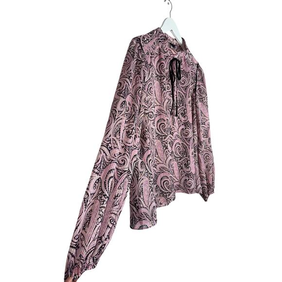 NWOT Maje Apollo Tie Neck Paisley Top Blouse Pink Black Gold Blouse Size Large - Picture 6 of 12
